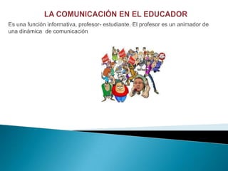 Es una función informativa, profesor- estudiante. El profesor es un animador de
una dinámica de comunicación
 