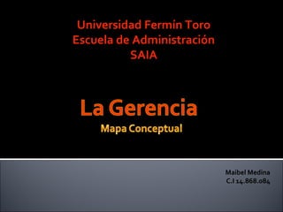 Universidad Fermín Toro
Escuela de Administración
          SAIA




                            Maibel Medina
                            C.I 14.868.084
 