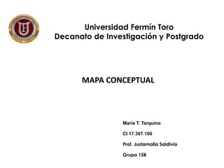Universidad Fermín Toro 
Decanato de Investigación y Postgrado 
MAPA CONCEPTUAL 
María T. Tarquino 
CI 17.307.100 
Prof. Justamalia Saldivia 
Grupo 15B 
 