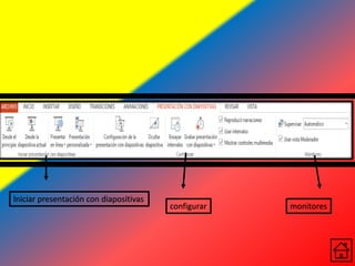 Iniciar presentación con diapositivas
configurar monitores
 