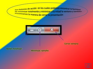 Botón minimizar
Minimizar, tamaño
Cerrar ventana
 