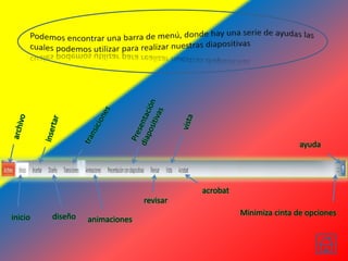 Minimiza cinta de opciones
ayuda
acrobat
revisar
animacionesdiseñoinicio
 