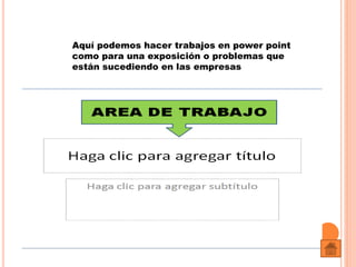 Aquí podemos hacer trabajos en power point
como para una exposición o problemas que
están sucediendo en las empresas
 