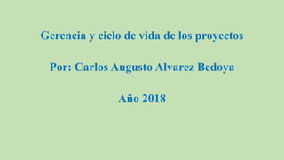 Gerencia y ciclo de vida de los proyectos
Por: Carlos Augusto Alvarez Bedoya
Año 2018
 