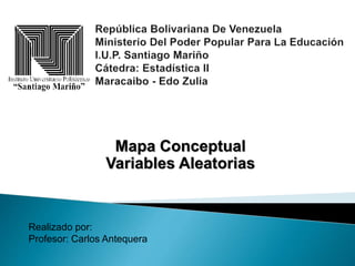 Mapa Conceptual
Variables Aleatorias
Realizado por:
Profesor: Carlos Antequera
 