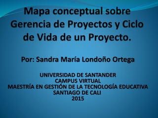 Por: Sandra María Londoño Ortega
UNIVERSIDAD DE SANTANDER
CAMPUS VIRTUAL
MAESTRÍA EN GESTIÓN DE LA TECNOLOGÍA EDUCATIVA
SANTIAGO DE CALI
2015
 