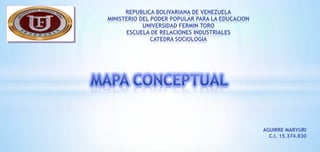 REPUBLICA BOLIVARIANA DE VENEZUELA
MINISTERIO DEL PODER POPULAR PARA LA EDUCACION
UNIVERSIDAD FERMIN TORO
ESCUELA DE RELACIONES INDUSTRIALES
CATEDRA SOCIOLOGIA

AGUIRRE MARYURI
C.I. 15.374.830

 