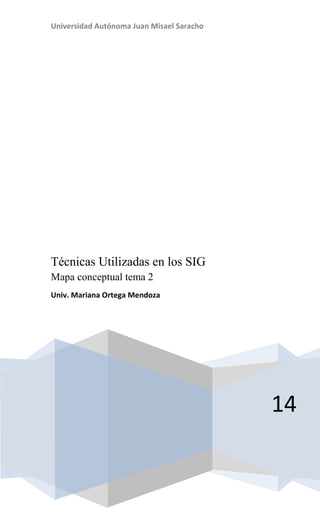 Universidad Autónoma Juan Misael Saracho
14
Técnicas Utilizadas en los SIG
Mapa conceptual tema 2
Univ. Mariana Ortega Mendoza
 