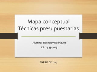 Mapa conceptual
Técnicas presupuestarias
Alumna: Rosneidy Rodríguez
C.I: 24.354.023
ENERO DE 2017
 