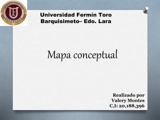 Universidad Fermín Toro
Barquisimeto– Edo. Lara
Mapa conceptual
Realizado por
Valery Montes
C,I: 20,188,396
 