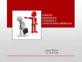 Aponte William
C.I.: 23.814.146
EMPLEO
DESEMPLEO
VENEZUELA
CONFLICTOS LABORALES