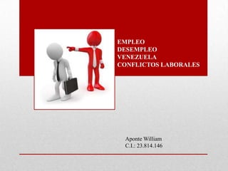 Aponte William
C.I.: 23.814.146
EMPLEO
DESEMPLEO
VENEZUELA
CONFLICTOS LABORALES
 