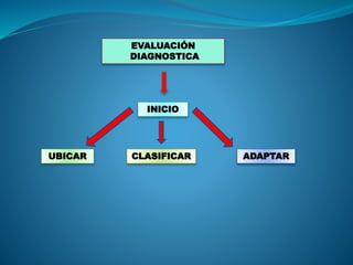 EVALUACIÓN
DIAGNOSTICA
INICIO
CLASIFICARUBICAR ADAPTAR
 