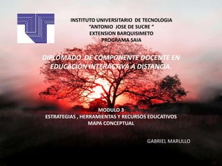 INSTITUTO UNIVERSITARIO  DE TECNOLOGIA “ANTONIO  JOSE DE SUCRE “  EXTENSION BARQUISIMETO PROGRAMA SAIA DIPLOMADO  DE COMPONENTE DOCENTE EN EDUCACIÓN INTERACTIVA A DISTANCIA. MODULO 3  ESTRATEGIAS , HERRAMIENTAS Y RECURSOS EDUCATIVOS MAPA CONCEPTUAL  GABRIEL MARULLO 