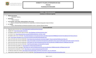 Unidad 4.7: El suelo y la formación de rocas 
Ciencias 
4 semanas de instrucción 
Página 11 de 14 
ETAPA 3 – (Plan de aprendizaje) Conexiones a la literatura sugeridas 
 Editores de Larousse 
o Materiales Y Materia 
 David Bauer 
o ¡Todo Es Materia! 
 Tracy Staedter, Scott Forbes, Andrew Beckett y Chris Forsey 
o Rocas y minerales/ Rocks and Minerals (Los Exploradores De National Geographic) (Spanish Edition) 
 R. F. Symes 
o Rocas Y Minerales/Rocks and Minerals (Eyewitness Series in Spanish) (Spanish Edition) 
Recursos adicionales 
 Diagramas para el ciclo de rocas: http://www.learner.org/interactives/rockcycle/ 
 Google Earth: http://www.google.com/earth/ 
 Actividades y planes de lección sobre la erosión: http://geology.com/teacher/erosion.shtml 
 El ciclo de la roca: http://www.phschool.com/atschool/phsciexp/active_art/rock_cycle/ 
 Actividades sobre rocas y minerales: http://beyondpenguins.nsdl.org/issue/column.php?date=September2008&departmentid=literacy&columnid=literacy!lessons 
 Suelo: http://www.rockingham.k12.va.us/resources/elementary/files/SoilStudyGuide.html 
 Planes de lección para ciencias ambientales: http://www.discoveryeducation.com/search/page/-/-/lesson-plan/earth%20science/index.cfm 
 Planes de lección para ciencias ambientales: https://sites.google.com/a/share.brevardschools.org/aulakh-science-resources/4th-grade-earth-space-sciences-resources 
 Planes de lección para ciencias ambientales: http://www.uen.org/core/displayLessonPlans.do?courseNumber=3040&standardId=1203&objectiveId=1205 
 Planes de lección para ciencias ambientales: http://lessonplanspage.com/science/fourth-grade/ 
 Planes de lección para grados 3-5: http://teachers.net/lessonplans/grades/3-5/ 
 Planes de lección sobre la geología: http://www.uen.org/core/displayLessonPlans.do?courseNumber=3050&standardId=1227&objectiveId=1230 
 Improvisación de vocabulario, Fuente: http://www.uen.org/Lessonplan/preview?LPid=21554 
 El relieve de nuestra isla, Fuente: http://www.proyectosalonhogar.com/Puerto_Rico/puerto_rico_en_breve.htm 
 Experimentos simples para entender una Tierra complicada: http://www.geociencias.unam.mx/geociencias/experimentos/libros.html 
 