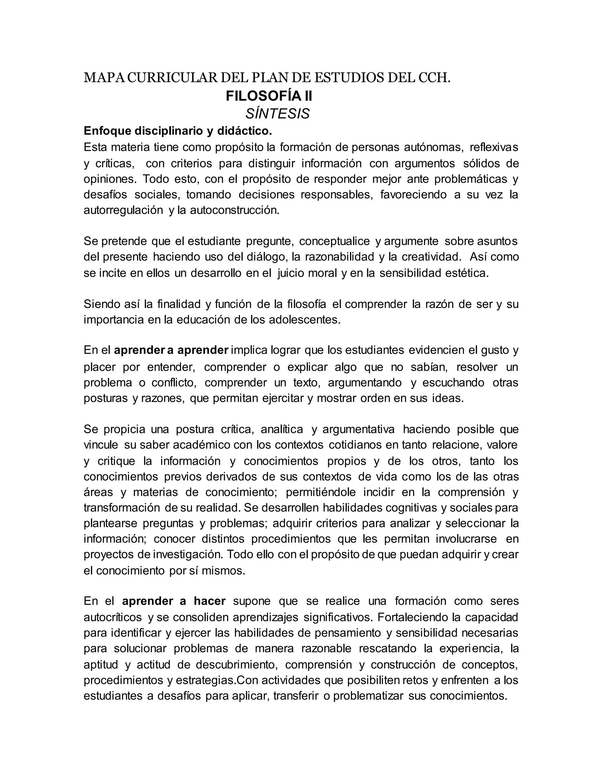 Mapa curricular del plan de estudios del cch | DOCX