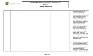 Unidad K.6: Características y apreciación de los seres vivos 
Ciencias 
4 semanas de instrucción 
Página 12 de 15 
los estudiantes 5 minutos para discutir con su pareja. Si los estudiantes están teniendo problemas, ayúdelos dejándoles saber las formas saludables de manejar el coraje en lugar de formas no saludables. Algunos ejemplos de formas saludables de manejar el coraje son el hablar con amigos, hacer ejercicio o tomar unos respiros profundos. Algunas formas no saludables serían el gritarle a un ser querido, darle un puño a la pared o abusar a otros. Explíquele a los estudiantes cómo el ejercicio los ayuda a sentirse mejor sobre ellos mismos. También cómo el ejercicio reduce el coraje. Dígale a los estudiantes que el ejercicio les puede dar un sentido de logro. Pídale a los estudiantes que compartan sus sentimientos de cómo el ejercicio ha cambiado sus vidas. 
Alimentos saludables 
 Solicite previamente a los estudiantes que traigan láminas de alimentos o etiquetas de alimentos que consumen en sus casas. 
 Con las láminas y etiquetas de los alimentos, pregúntele a los estudiantes si es posible catalogarlos como buenos alimentos o alimentos  