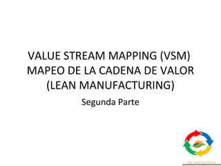 VALUE STREAM MAPPING (VSM)
MAPEO DE LA CADENA DE VALOR
(LEAN MANUFACTURING)
Segunda Parte
 