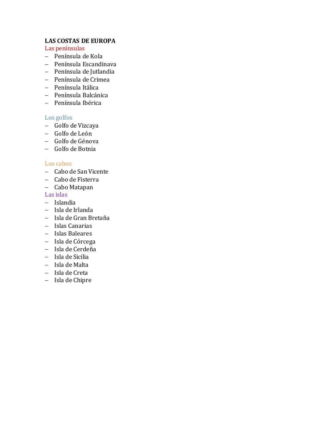 Mapa de las costas de Europa