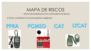 MAPA DE RISCOS
ETAPAS DE ELABORAÇÃO DO MAPEAMENTO DE RISCOS
5º ETAPA: CONHECER OS LEVANTAMENTOS AMBIENTAIS
 