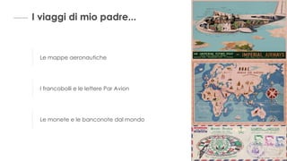 I viaggi di mio padre...
Le mappe aeronautiche
I francobolli e le lettere Par Avion
Le monete e le banconote dal mondo
 