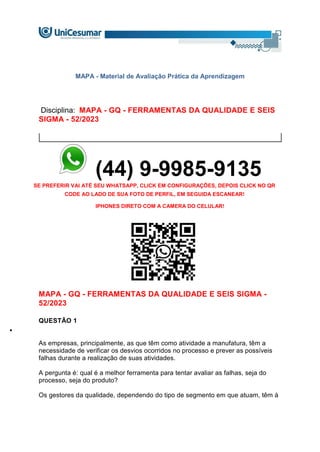 MAPA - GQ - FERRAMENTAS DA QUALIDADE E SEIS SIGMA - 52/2023