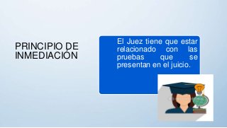 PRINCIPIO DE
INMEDIACIÓN
El Juez tiene que estar
relacionado con las
pruebas que se
presentan en el juicio.
 