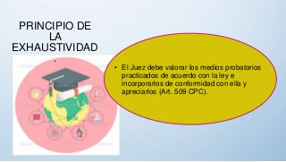 • El Juez debe valorar los medios probatorios
practicados de acuerdo con la ley e
incorporarlos de conformidad con ella y
apreciarlos (Art. 509 CPC).
PRINCIPIO DE
LA
EXHAUSTIVIDAD
.
 