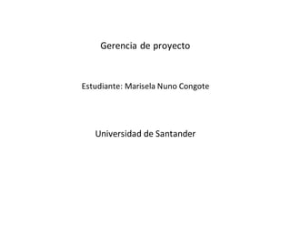 Gerencia de proyecto
Estudiante: Marisela Nuno Congote
Universidad de Santander
 