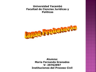 Universidad Yacambú
Facultad de Ciencias Jurídicas y
Políticas
Alumna:
Maria Fernanda Granados
V- 29762997
Instituciones del Proceso Civil
 