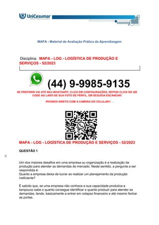 MAPA - LOG - LOGÍSTICA DE PRODUÇÃO E SERVIÇOS - 52/2023