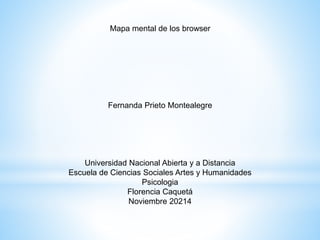 Mapa mental de los browser 
Fernanda Prieto Montealegre 
Universidad Nacional Abierta y a Distancia 
Escuela de Ciencias Sociales Artes y Humanidades 
Psicologia 
Florencia Caquetá 
Noviembre 20214 
 