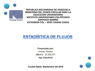 REPUBLICA BOLIVARIANA DE VENEZUELA
MINISTERIO DEL PODER POPULAR PARA LA
EDUCACIÓN UNIVERSITARIA
INSTITUTO UNIVERSITARIO POLITÉCNICO
SANTIAGO MARIÑO
EXTENSIÓN COL – SEDE CIUDAD OJEDA
Presentado por:
Andrés Ybañez
(45) C.I: 25.309.577
Ing. Industrial
Ciudad Ojeda, Septiembre del 2018
 
