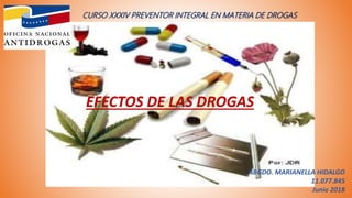 CURSO XXXIV PREVENTOR INTEGRAL EN MATERIA DE DROGAS
EFECTOS DE LAS DROGAS
ABGDO. MARIANELLA HIDALGO
11.077.845
Junio 2018
 