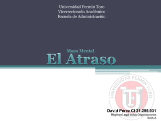 Universidad Fermín Toro
Vicerrectorado Académico
Escuela de Administración
David Pérez CI 21.295.931
Régimen Legal en las Organizaciones
SAIA-A
 