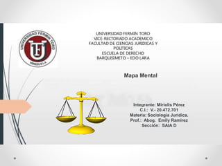 Integrante: Miriolis Pérez
C.I.: V.- 20.472.701
Materia: Sociología Jurídica.
Prof.: Abog. Emily Ramírez
Sección: SAIA D
Mapa Mental
 