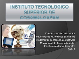 Cristian Manuel Cobos Santos
Ing. Francisco Javier Reyes Santamand
Fundamentos de Ingeniería en Software
Mapa mental de la segunda unidad
Ing. Sistemas Computacionales
503 - A
 