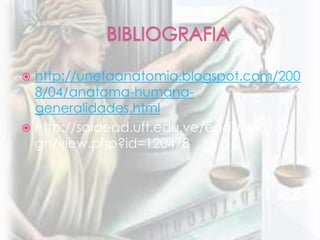  http://unefaanatomia.blogspot.com/200
8/04/anatoma-humana-
generalidades.html
 http://saiaead.uft.edu.ve/ead/mod/assi
gn/view.php?id=120478
 