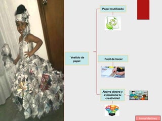 Papel reutilizado
Fácil de hacer
Ahorra dinero y
evoluciona tu
creatividad
Vestido de
papel
Imma Martínez
 