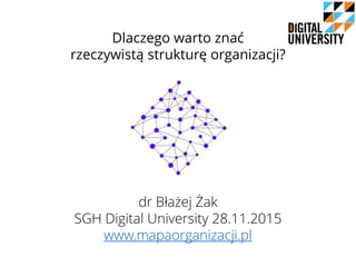 Dlaczego warto znać
rzeczywistą strukturę organizacji?
dr Błażej Żak
SGH Digital University 28.11.2015
www.mapaorganizacji.pl
 