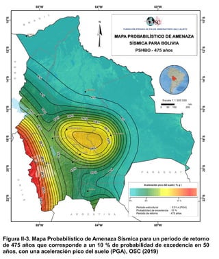 Figura II-3. Mapa Probabilístico de Amenaza Sísmica para un periodo de retorno
de 475 años que corresponde a un 10 % de probabilidad de excedencia en 50
años, con una aceleración pico del suelo (PGA), OSC (2019)
 