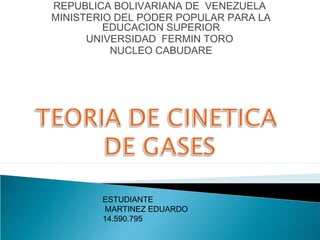 REPUBLICA BOLIVARIANA DE VENEZUELA
MINISTERIO DEL PODER POPULAR PARA LA
EDUCACION SUPERIOR
UNIVERSIDAD FERMIN TORO
NUCLEO CABUDARE
ESTUDIANTE
MARTINEZ EDUARDO
14.590.795
 