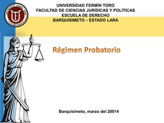 UNIVERSIDAD FERMÍN TORO
FACULTAD DE CIENCIAS JURÍDICAS Y POLÍTICAS
ESCUELA DE DERECHO
BARQUISIMETO – ESTADO LARA
Barquisimeto, marzo del 20014
 