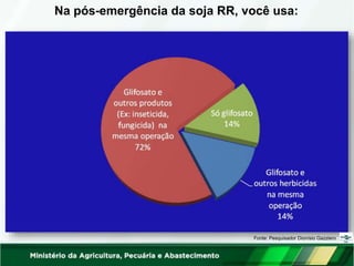 Na pós-emergência da soja RR, você usa:
Fonte: Pesquisador Dionísio Gazziero
 