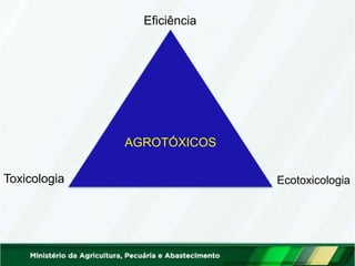 AGROTÓXICOS
Eficiência
Ecotoxicologia
Toxicologia
 