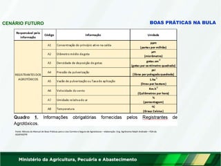 CENÁRIO FUTURO
Fonte: Minuta do Manual de Boas Práticas para o Uso Correto e Seguro de Agrotóxicos – elaboração: Eng. Agrônomo Ralph Andrade – FDA da
ADAPAR/PR
BOAS PRÁTICAS NA BULA
 