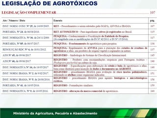 LEGISLAÇÃO DE AGROTÓXICOS
 