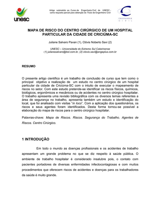 Mapa risco centro cirurgico | PDF