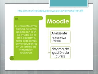 http://eva.universidad.edu.uy/course/view.php?id=399



                         Moodle
Es una plataforma,
 creada de form...