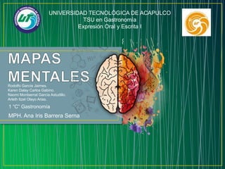 Rodolfo García Jaimes.
Karen Dalay Carlos Gabino.
Naomi Montserrat García Astudillo.
Arleth Itzel Olayo Arias.
MPH. Ana Iris Barrera Serna
UNIVERSIDAD TECNOLÓGICA DE ACAPULCO
TSU en Gastronomía
Expresión Oral y Escrita I
1 “C” Gastronomía
 